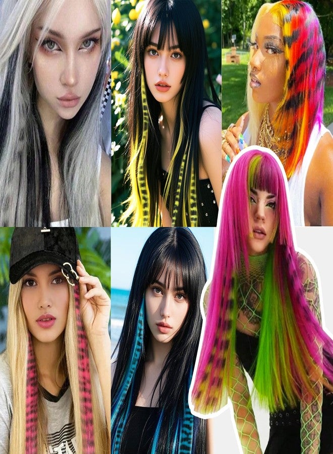 EXTACIO 10pcs/pack Scene Hair Extensions Synthetic Clip in Leopard print Hair piece 18inch Long Straight Colorful striped Hairpieces Halloween Party Cosplay Y2K Use for Women - Image 3